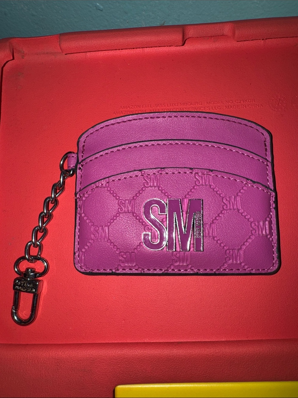 Steve Madden Quilted Magenta Cardholder with Chain Keyring